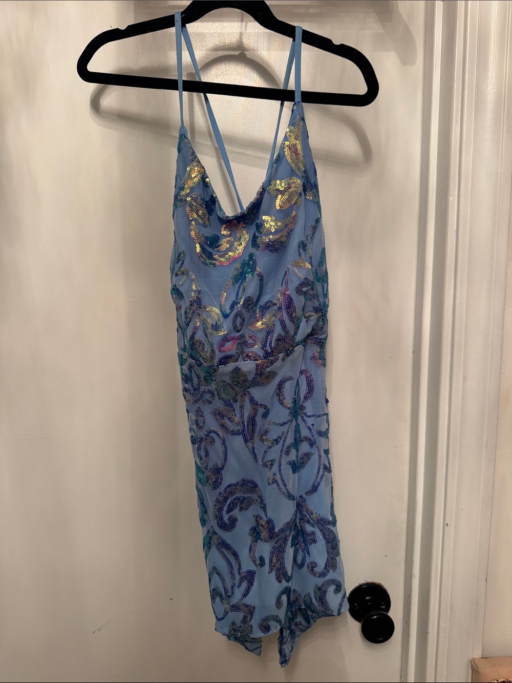 Blue Sequin Slip Dress - Elegant Evening Dress